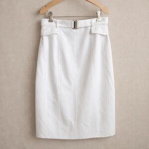 AKRIS PUNTO pencil skirt belted white designer knee length